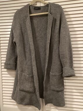 Cozy Open-Front Women's Gray Chunky Knit Cardigan OS
